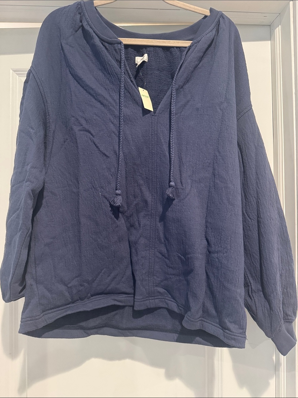 aerie Navy Pullover Hoodie with Textured Terry Fabric